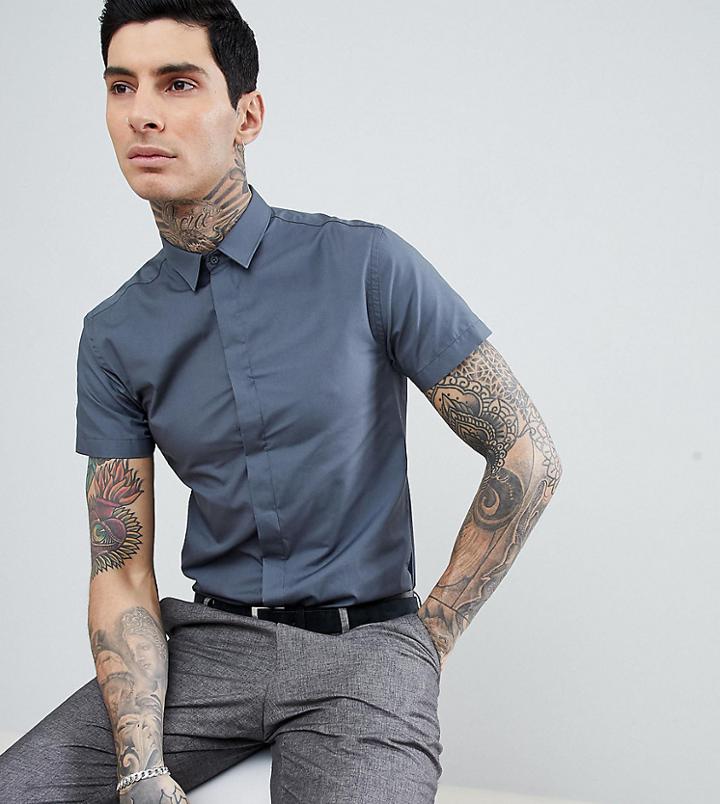 Heart & Dagger Skinny Short Sleeve Smart Shirt - Gray