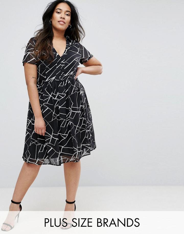 Lovedrobe Plus Skater Dress In Crackle Print - Black