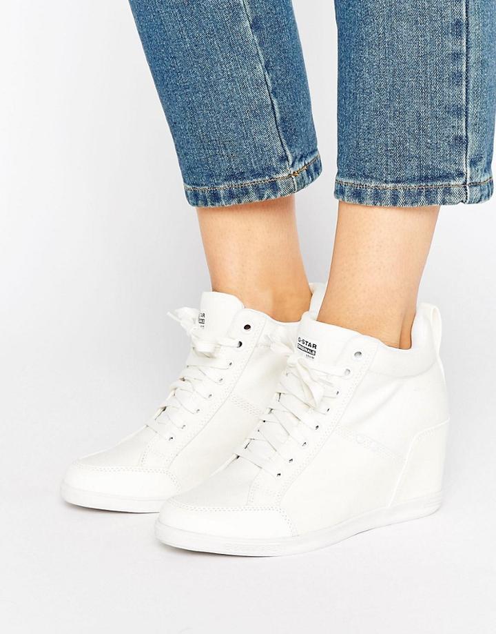 G-star New Labor White Denim Wedge Sneakers - White