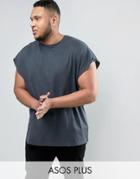 Asos Plus Oversized Longline T-shirt In Gray With Roll Sleeve - White