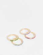 Asos Design Pack Of 4 Rings With Baguette Design In Multi