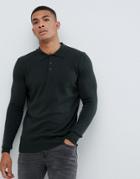 Brave Soul Knitted Long Sleeve Polo - Green