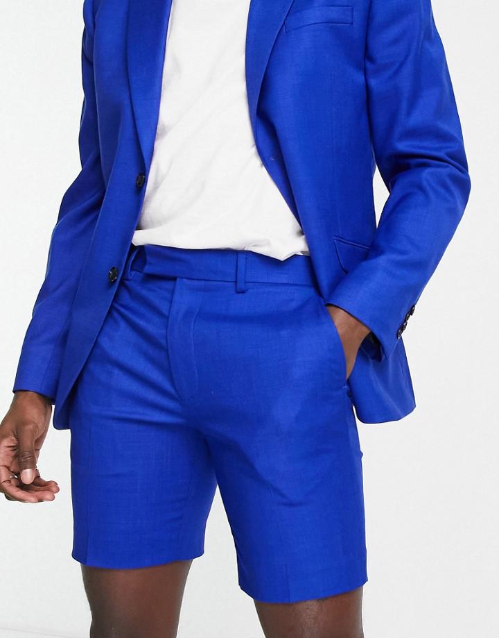 Topman Slim Suit Shorts In Blue