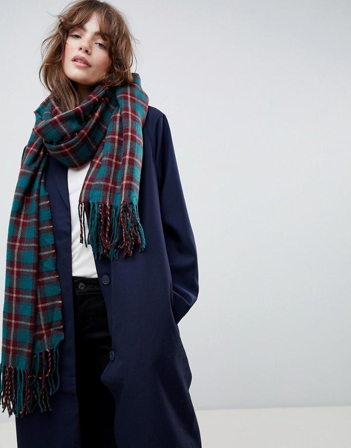 Asos Design Oversized Scarf In Green And Burgundy Check - Multi