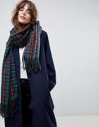 Asos Design Oversized Scarf In Green And Burgundy Check - Multi