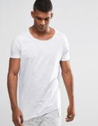 Asos Longline T-shirt With Asymmetric Hem In Nepp Fabric And Raw Edge With Scoop Neck - White