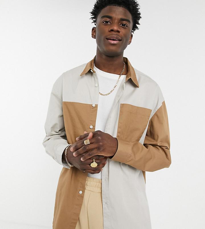 Collusion Long Sleeve Shirt In Spliced Block Color-multi