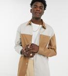 Collusion Long Sleeve Shirt In Spliced Block Color-multi