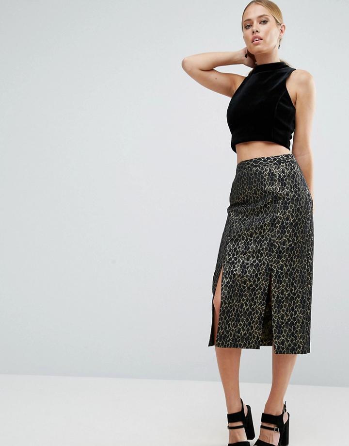 Asos Metallic Animal Jacquard Pencil Skirt - Multi