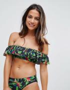 Monki Tropical Plunge Cross Back Bikini Top - Multi