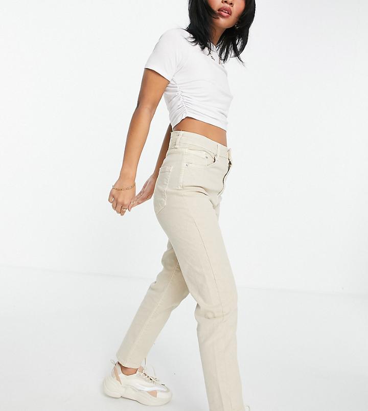 Stradivarius Petite Stretchy Slim Mom Jeans In Stone-neutral