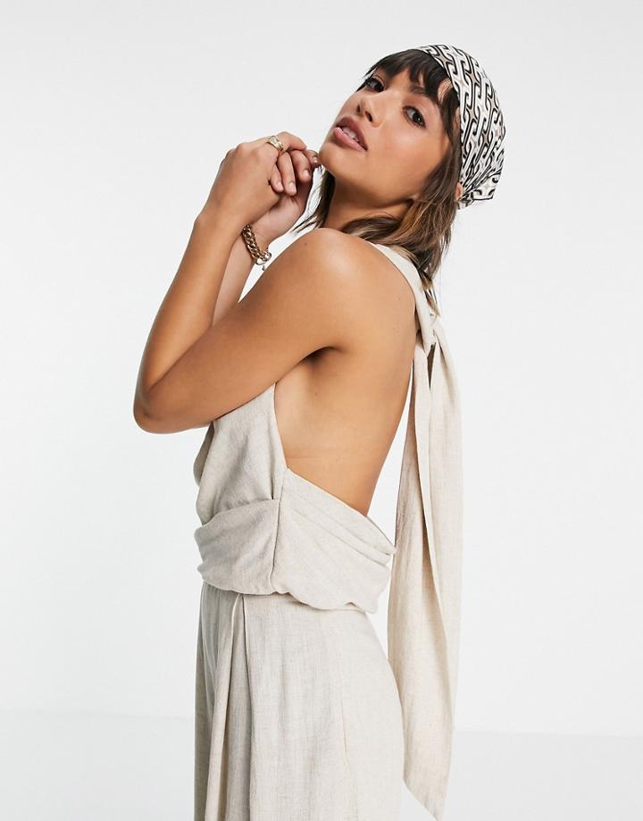 Asos Design Coordinating Linen Drape Halter Top-white