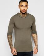 Asos Extreme Muscle Long Sleeve T-shirt With Hood In Green - Green