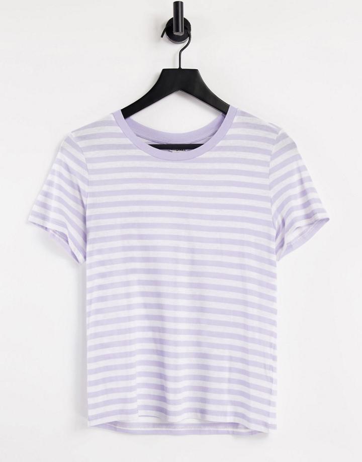 Monki Simba Organic Blend Cotton Stripe T-shirt In Lilac-purple