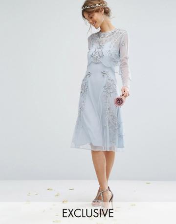 Amelia Rose Embellished Midi Dress With Detachable Crop Overlay - Blue