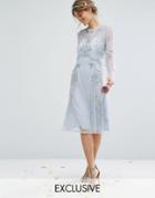 Amelia Rose Embellished Midi Dress With Detachable Crop Overlay - Blue