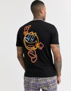 Asos Design Pac-man Relaxed T-shirt With Front Embroidery And Back Print-black