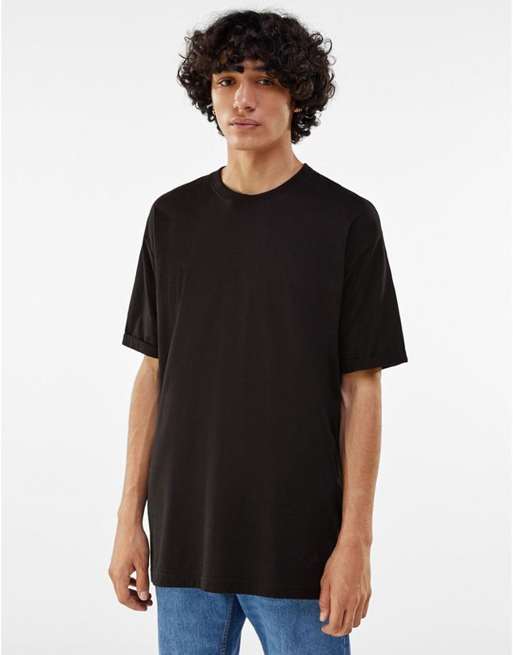 Bershka Longline T-shirt In Black