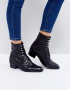 Asos Aileen Leather Lace Up Boots - Black