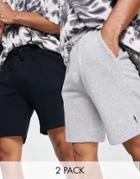 French Connection 2 Pack Jersey Shorts In Navy Light Gray-multi