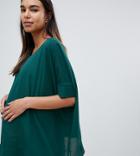Asos Design Maternity Oversized Kimono T-shirt With V Back - Green