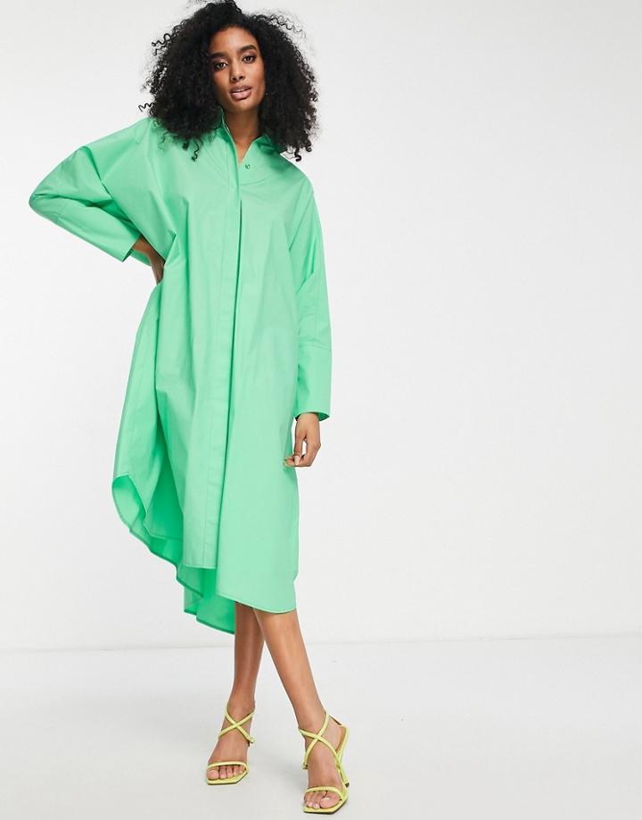 Asos Edition Oversized Midi Shirt Dress In Bright Green