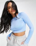 Love & Other Things Gym Seamless Knitted Cropped Top In Blue-blues