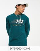Asos Design Relaxed Long Sleeve T-shirt In Dark Green With Sports Club Chest Print