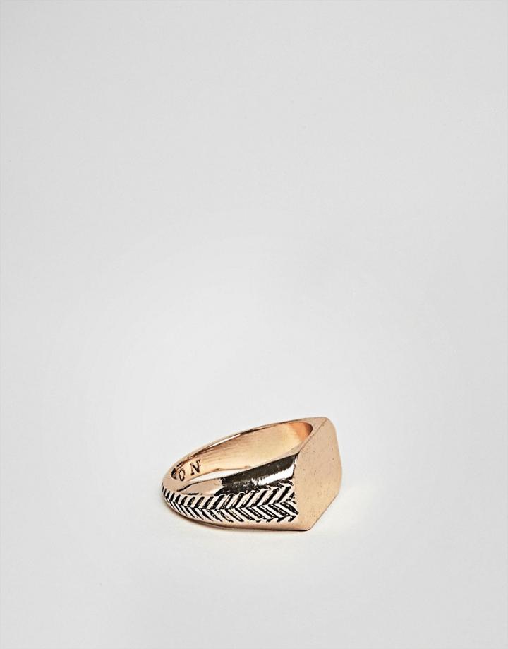 Icon Brand Antique Gold Signet Ring With Chevron Pattern - Gold