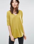 Asos Oversized T-shirt With V Neck And Dip Back In Rib - Yellow