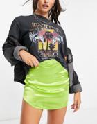 Asos Design Satin Mini Skirt With Curved Hem In Green