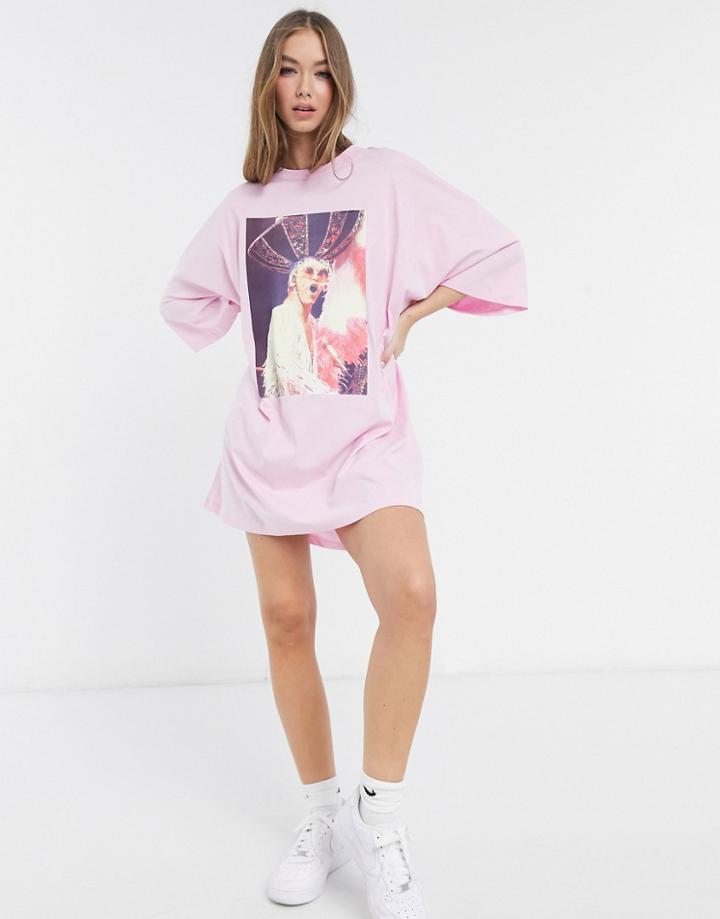 Asos Design Oversized T-shirt Dress With Elton John Photographic Print In Pink