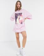 Asos Design Oversized T-shirt Dress With Elton John Photographic Print In Pink