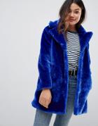 Brave Soul Tasmin Faux Fur Tailored Coat-blue