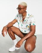 Asos Design Relaxed Revere Shirt In Golf Club Print-white