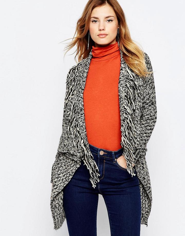 Only Fringe Front Cardigan - Gray