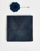 French Connection Plain Pocket Square And Lapel Pin Set In Soft Blue