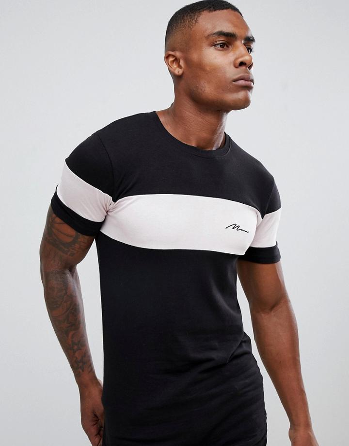 Boohooman Muscle Fit T-shirt In Color Block - Black