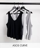 Asos Design Curve Ultimate Cotton Blend Scoop Neck Tank Top In 3 Pack Save - Multi