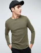 Bellfield Muscle Fit Long Sleeve T-shirt In Waffle - Green