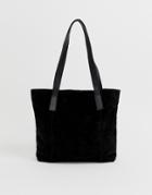 Asos Design Suede Shopper Bag With Detachable Pouch - Black
