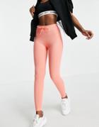 Reebok Logo Leggings In Coral With Drawstring Waist-orange