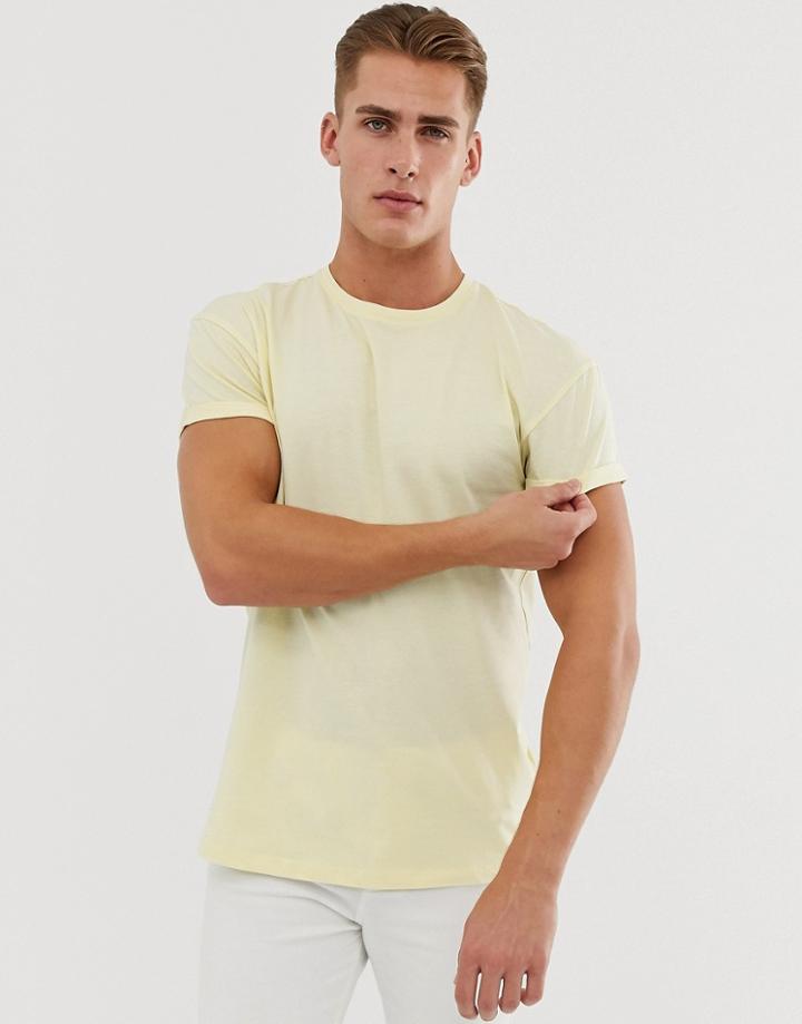 New Look Roll Sleeve T-shirt In Light Yellow