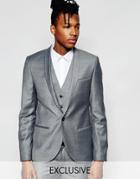 Noak Summer Flannel Wedding Suit Jacket In Super Skinny Fit - Light Gray