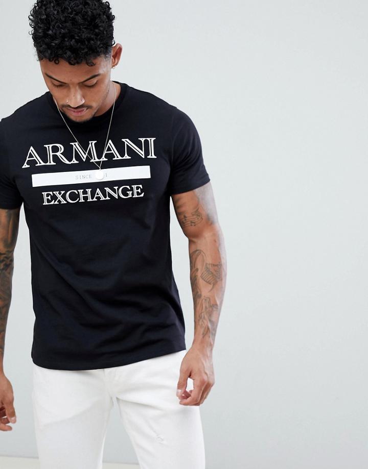 Armani Exchange Slim Fit Text Logo T-shirt In Black - Black