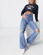 New Look Ripped Wide Leg Jean In Blue-blues