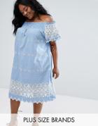Alice & You Embroidered Bardot Dress - Blue