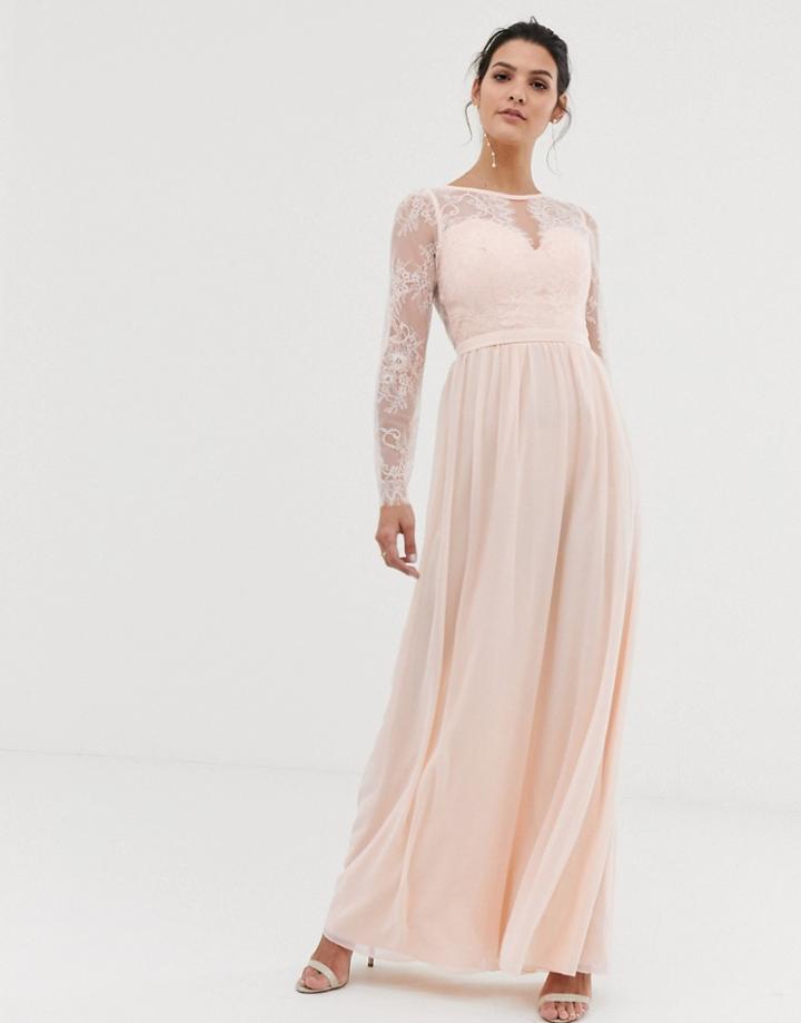 Little Mistress Long Sleeve Lace Maxi Dress - Cream