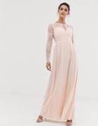 Little Mistress Long Sleeve Lace Maxi Dress - Cream