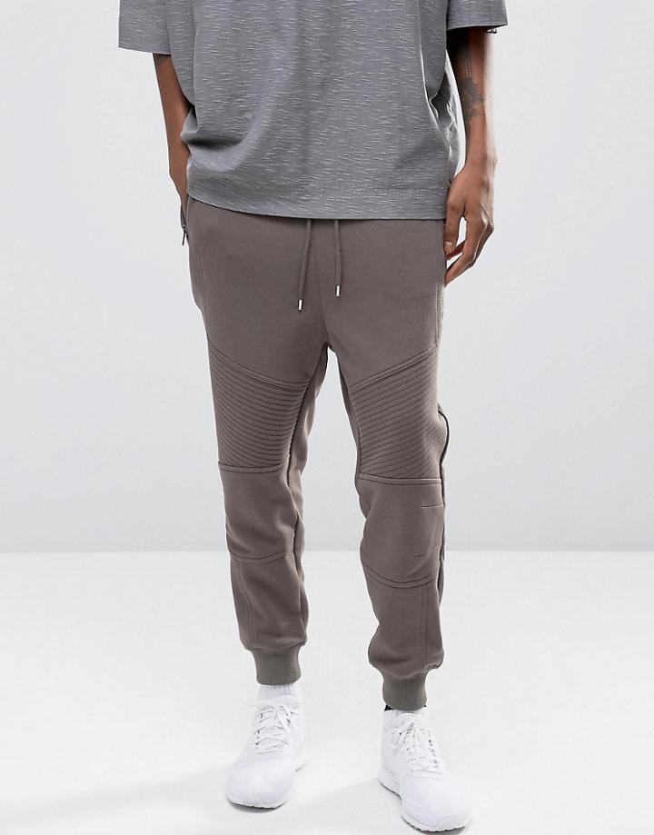 Asos Tapered Biker Joggers With Zip Pockets In Gray - Gray